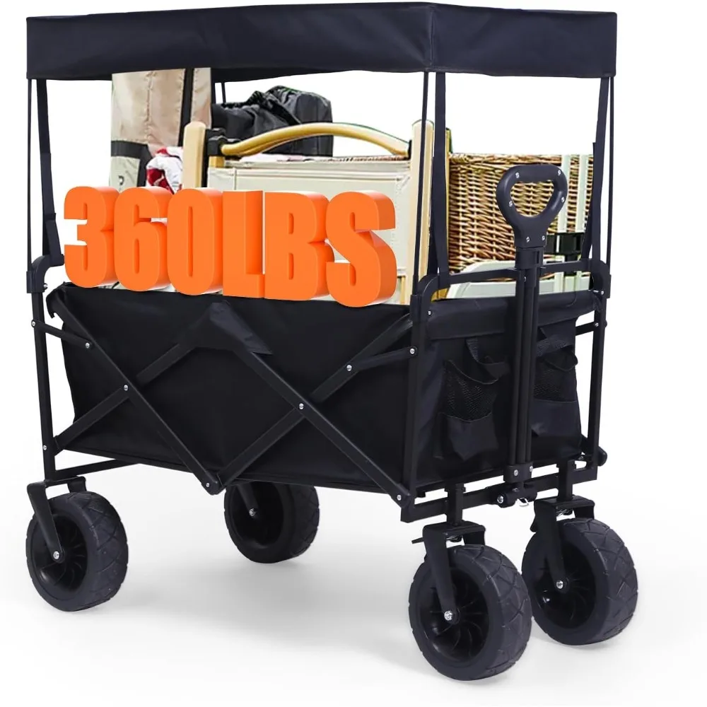 Sturdy C-Series Folding Utility Wagon with Black Steel Frame and Canopy, 4 Wheels, 33 x 22.4 x 7.6