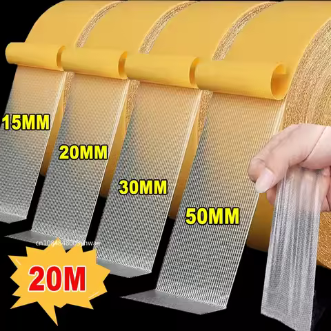 1Roll Double Sided Tape High Viscosity Grid Fiber Transparent Double Sided Tape Sticky Waterproof Adhesive Fiber Mesh Tapes