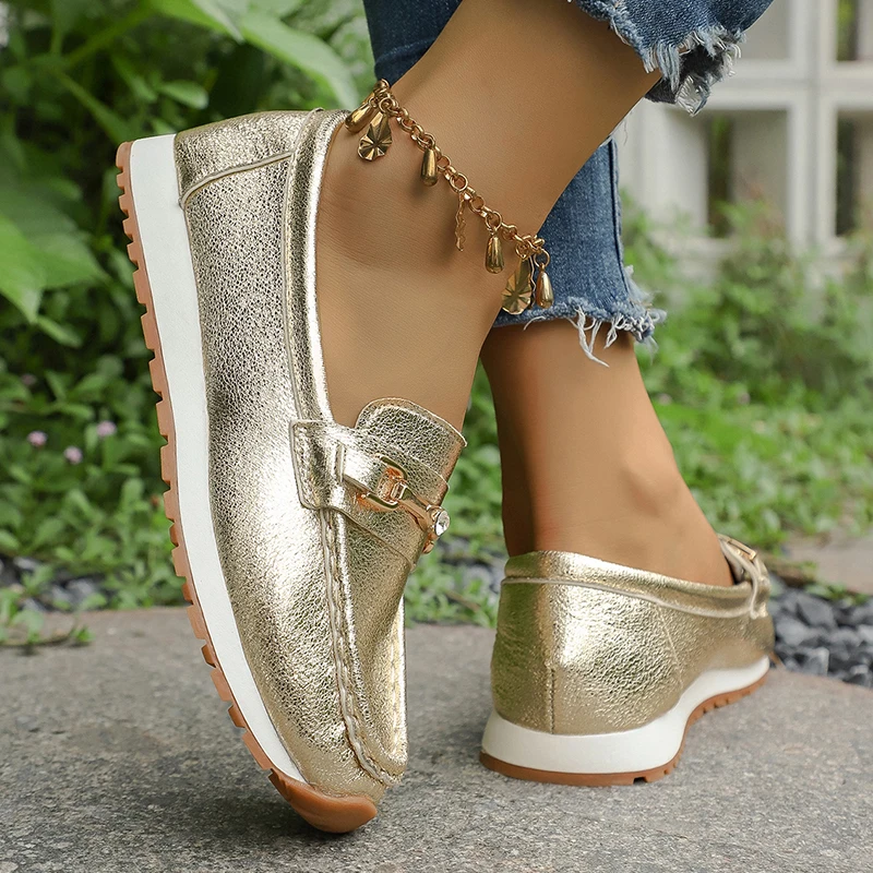 Ladies' Loafers Metal Chain Flats Women's Shoes Spring Autumn Plus Size Platform Loafers Woman Slip on Soft Bottom Casual Shoes