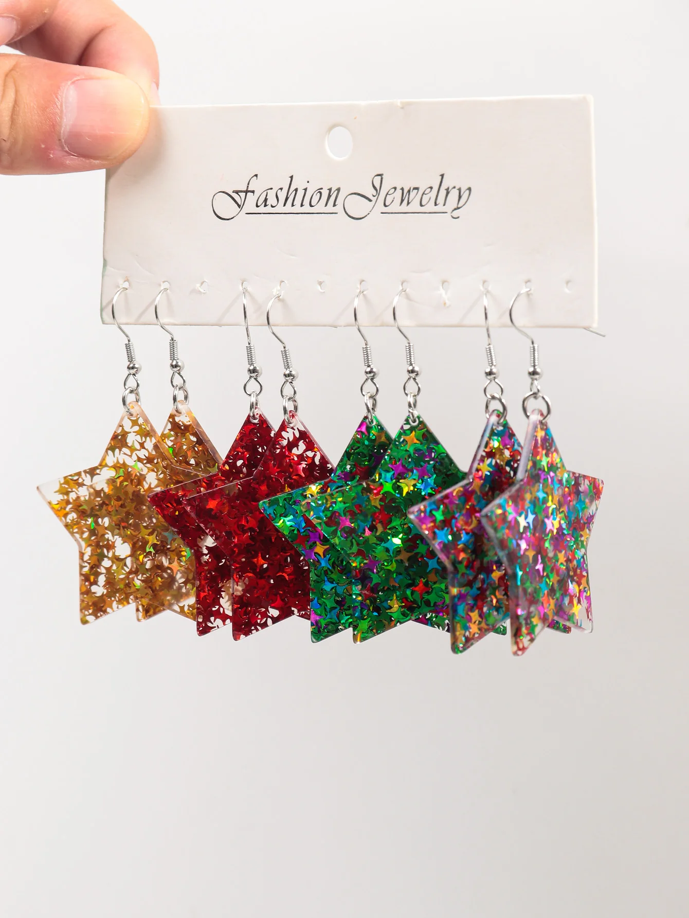 4pair/set Merry Christmas Sequin Star Acrylic Earrings for Women New Glitter Colorful Pentagram Earring Party Jewelry Sets Gifts