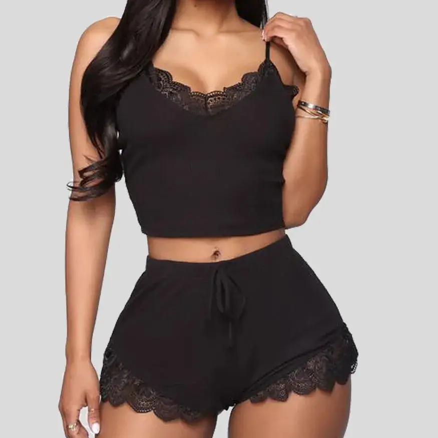 Women's Sexy Lace Patchwork V-Ne Pajama Sets Trendy Faionable Spwear Comfortable Silk Material Autumn Collection