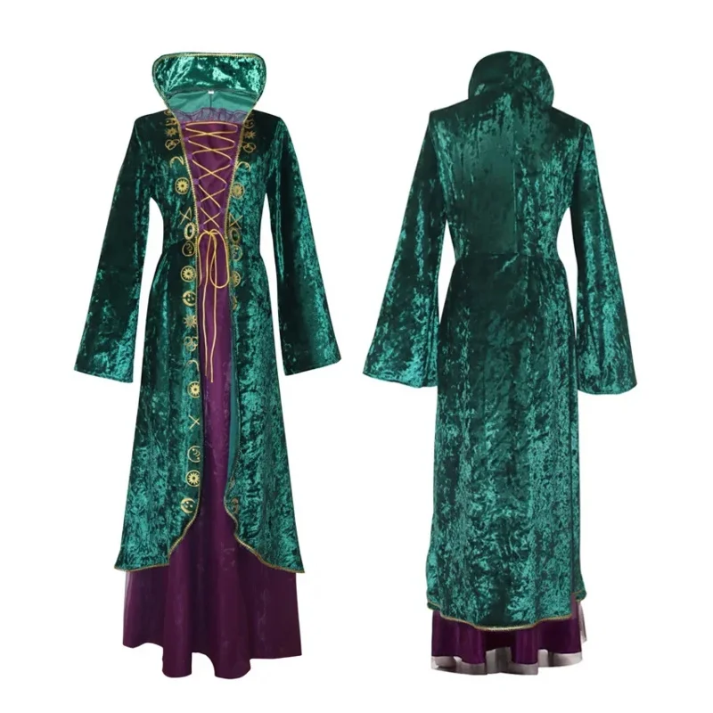 Hocus Pocus 2 Cosplay Costume Winifred Sanderson Dress Sarah Mary Masquerade Cosplay Crazy Witch Ghost Halloween Carnival Suit O