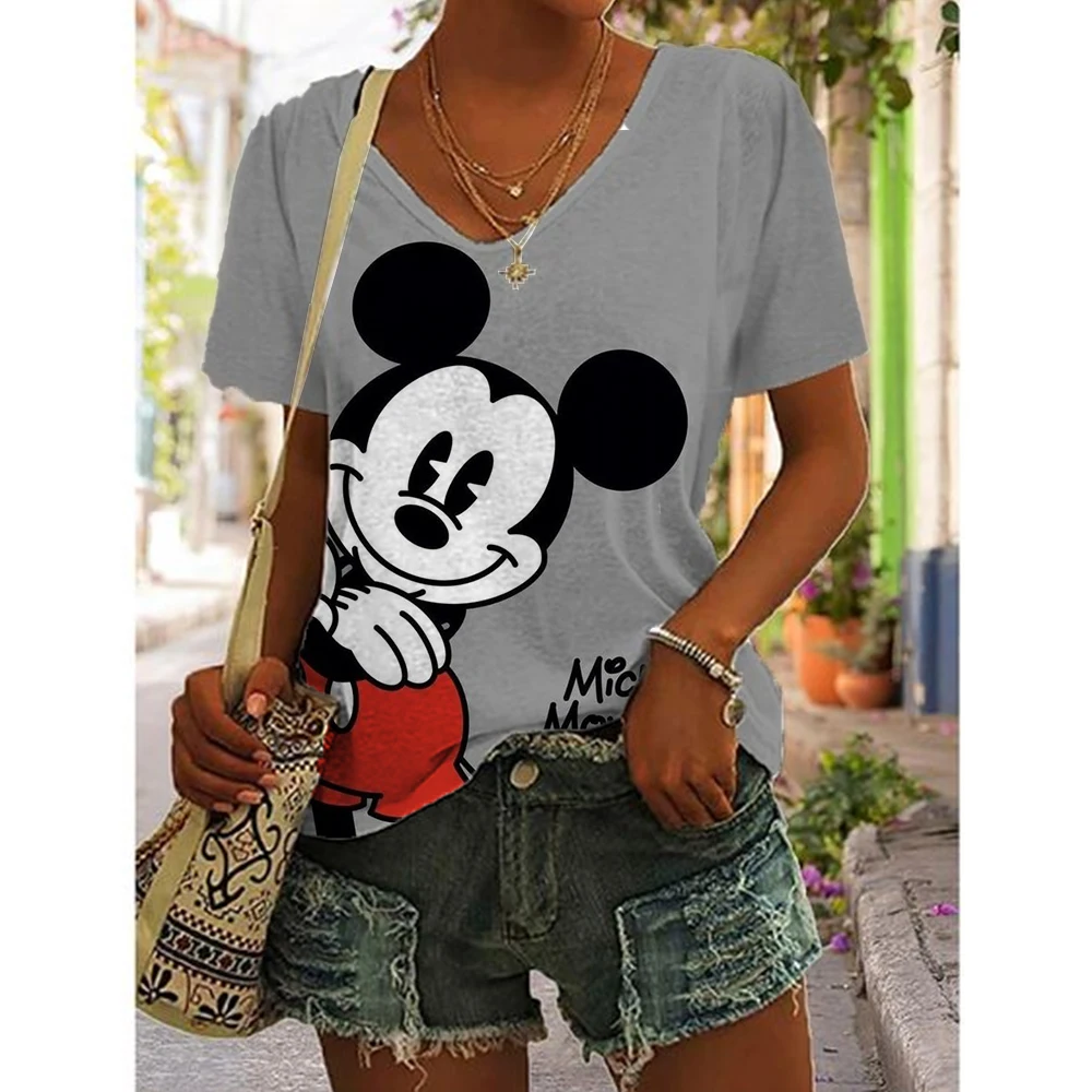 New T Shirts Fashion Disney Mickey Minnie Mouse Print T-shirt Women Trend Female Tops Cute Tees Female Streetwear T-shirts