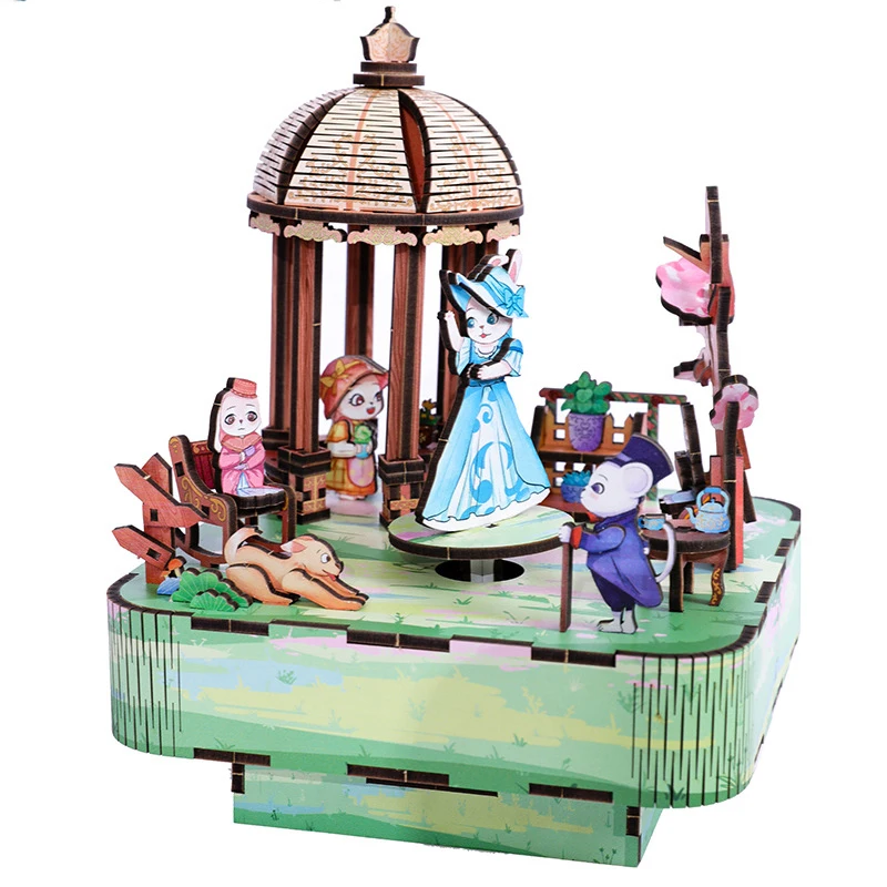 

DIY Музыкальная шкатулка Деревянная модель Строительные наборы Садовая вечеринка Собранные 3D пазлы могут перемещать для друзей Подарки на день рождения Домашний декор