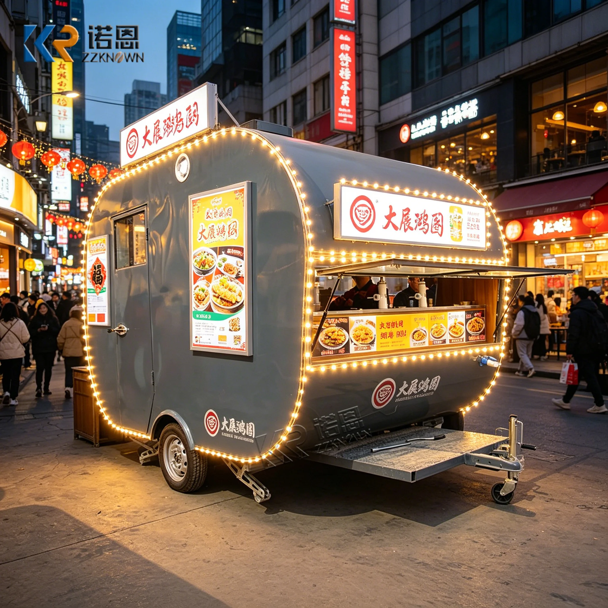 

Ice Cream Food Truck with Full Kitchen Bakery Trailer Mobile Street Fast Food Cart Equipped for Business