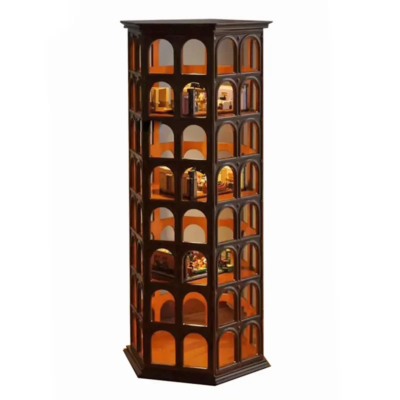 Figure display cabinet Solid wood round arch Four-layer multi-functional display ca binet Display