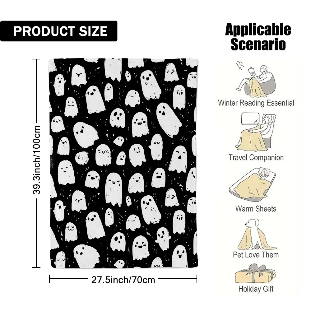 Cheerful Ghost‑Themed Throw Blanket, Lightweight Cozy for Sofa, Armchair, Office, Camping, Bed, Ideal Gift for All Occasions