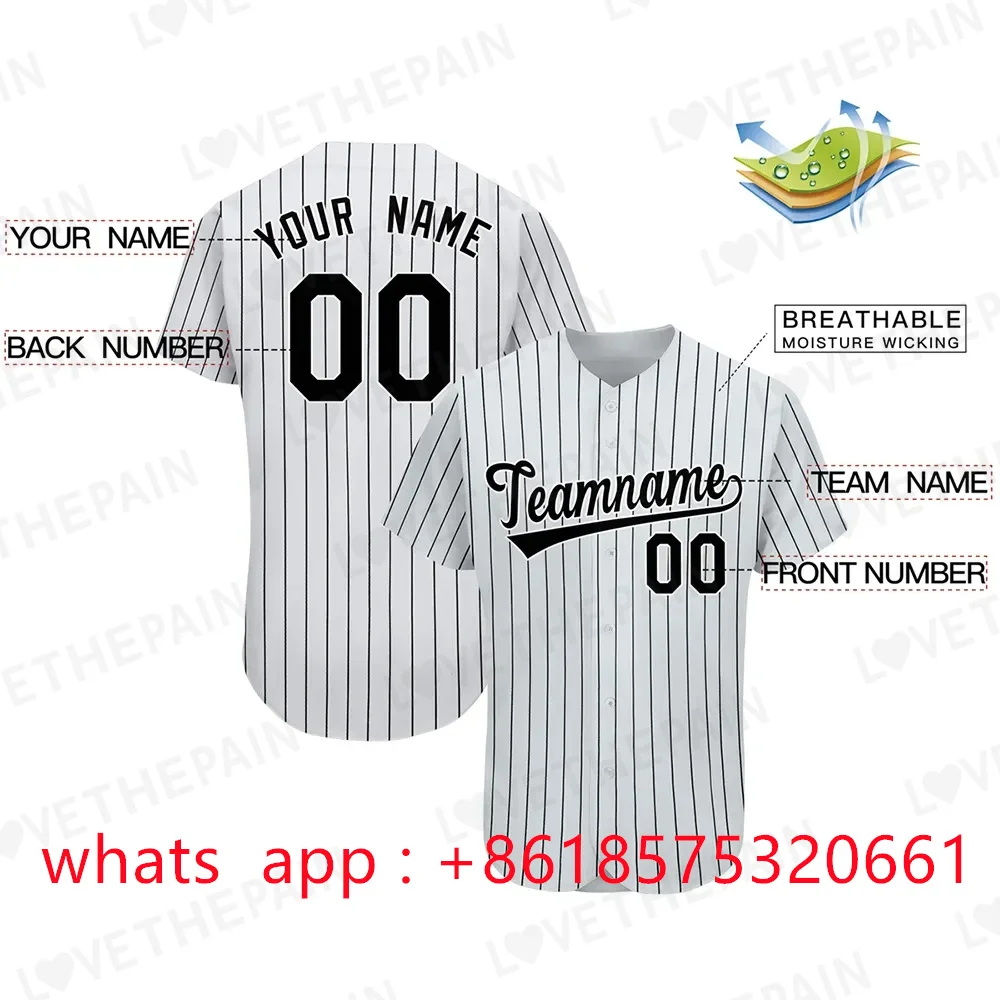 

Customizable Baseball Jersey Team Shirt Print Team Personal Name Number Stripe Hip Hop Sportswear Baseball T-shirt Men/Women/Kid