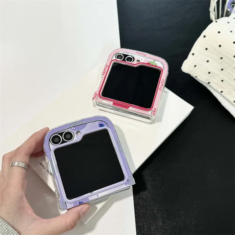 Cute Strawberry Blueberries Phone Case for Samsung Galaxy Z Flip 6 5 4 3 Protective Back Cover for ZFlip4 ZFlip5 ZFlip6 Shell