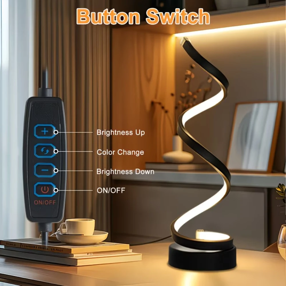 LED Night Lights Dimmable Bedroom Bedside Lamp 3-Color Light USB Power Decoration Lights Supply Modern Simple Spiral Table Lamp