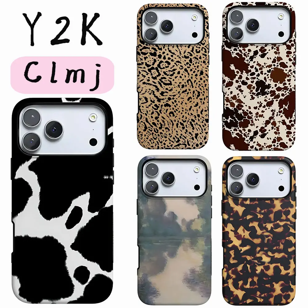 Clmj Sweet Cool Cow Leopard Print Phone Case for iPhone 17 17e 16e 16 15 14 13 12 11 Air Pro Max Plus Double-layer Back Cover