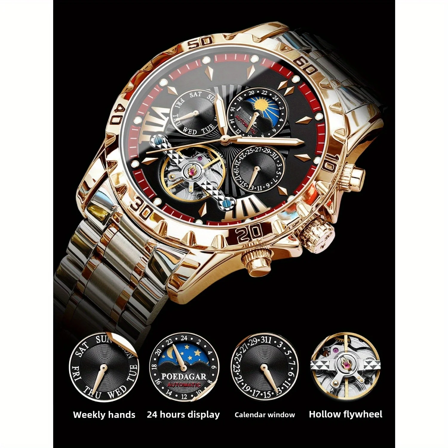 Men's Automatic Mechanical Watch, Steel Body, Strong, Waterproof, Luminous, Senior Sense, Fashion Design