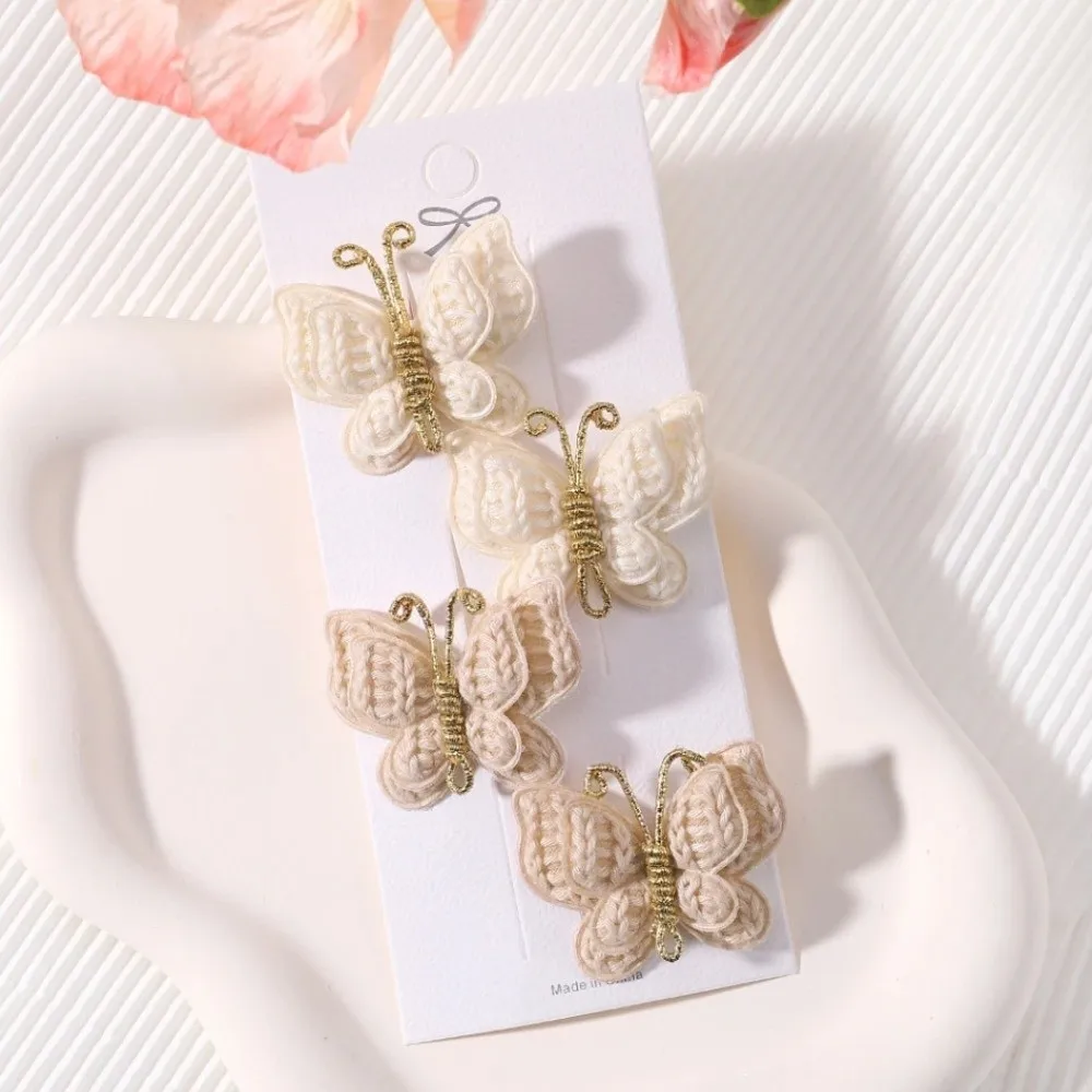 4pcs Butterfly Children Hair Clip Set Barrette Wool Knitting Handmade Crochet Hairpins Hair Accessories Butterfly Hair Clips