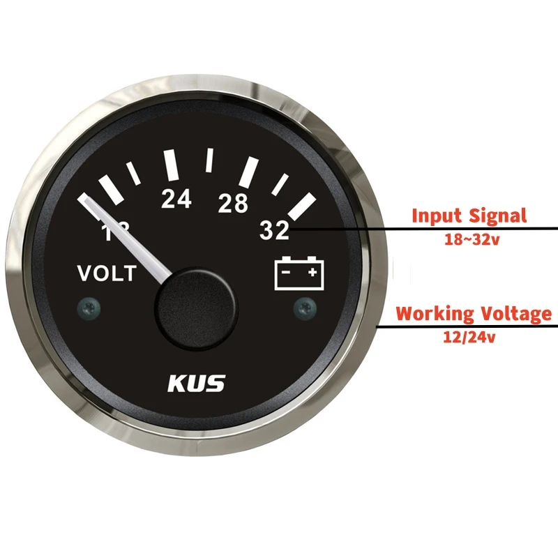 KUS 18-32v Display Volt Meters 52mm Black Voltmeters Voltage Meters with Red or Yellow Backlight for Car Boat