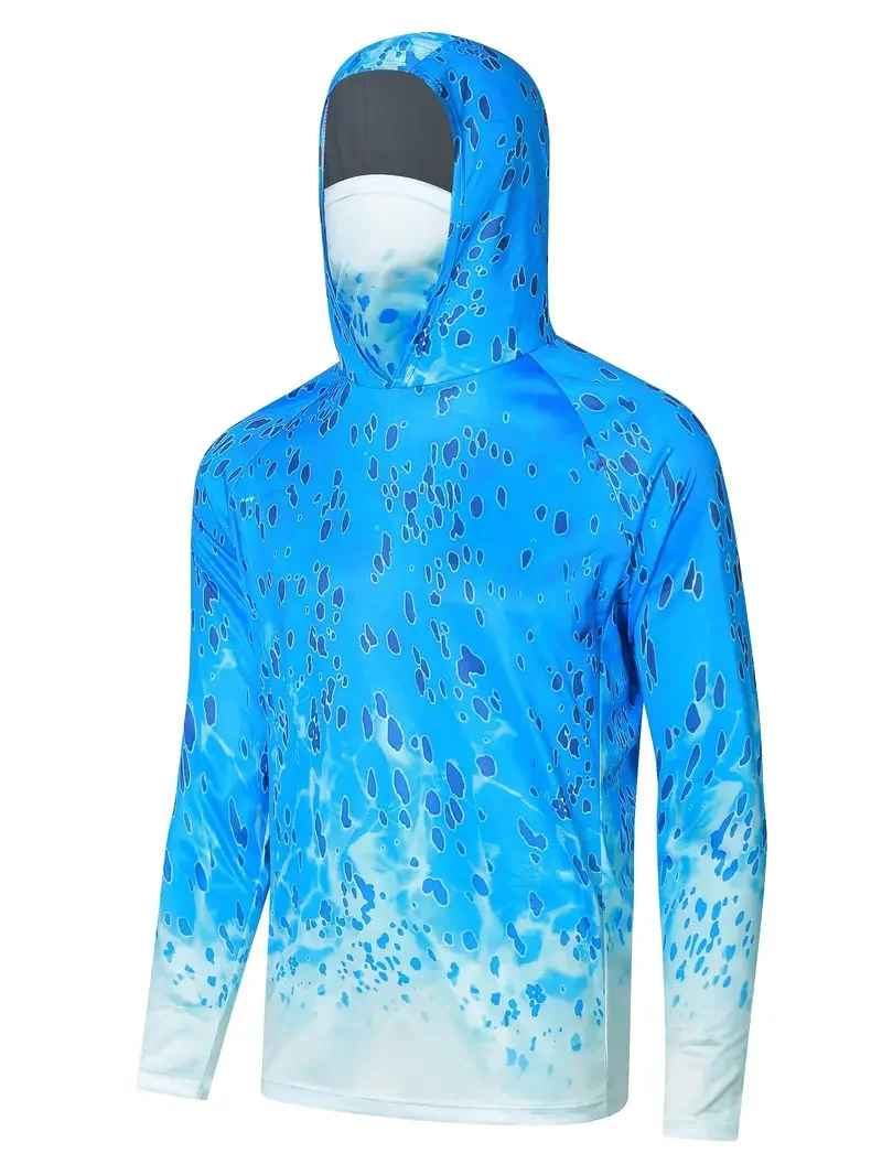 Men’s 50+ Fishing Hiking Hoodie Shirt Face Mask Lightweight Long Sleeve Sun Protection Outdoor Hiking Sweatshirt