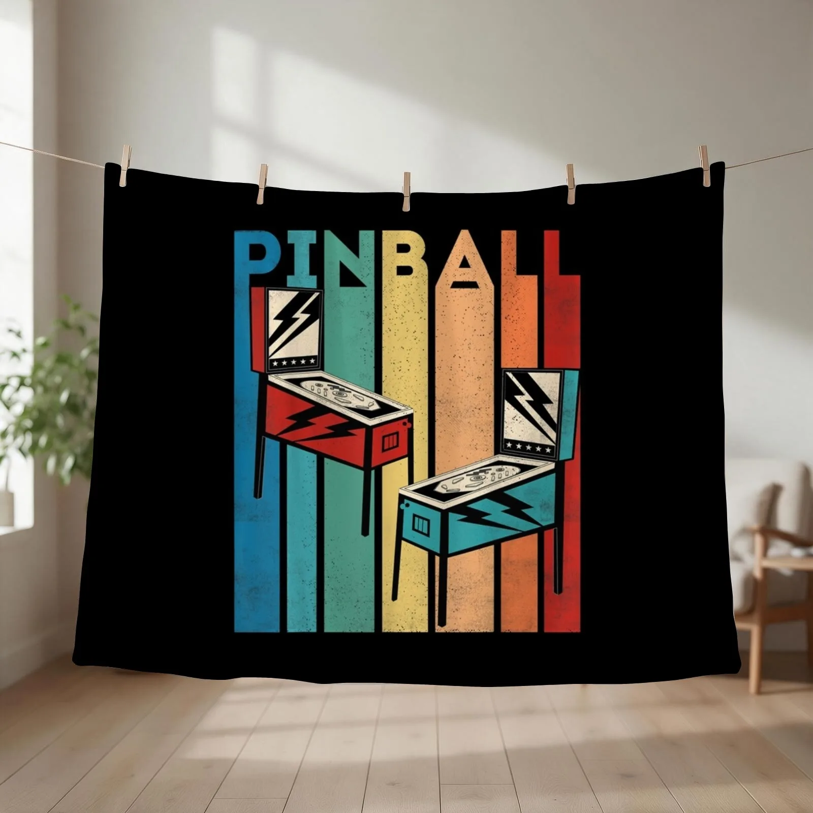 Retro Vintage Pinball, Funny Pinball Lovers Gift Throw Blanket couch cozy soft plush fuzzy picnic outdoor blanket