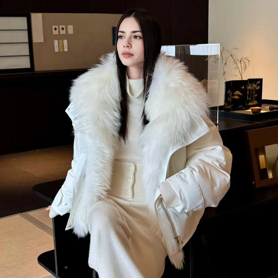 أسفل سترة مع الراكون الفراء طوق الشتاء الفراء الحقيقي جودة عالية الدافئة أزياء النساء الملابس