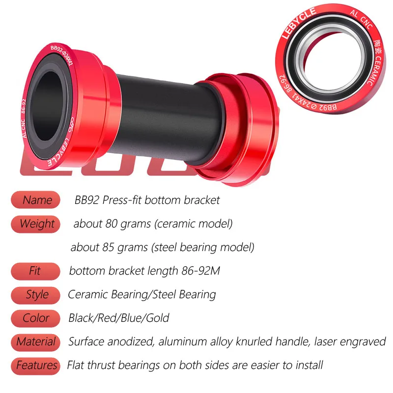 Bike Central Axis Press-in Bicycle Bottom Bracket Ceramic Bearing Crankset Axis BB 86-92mm Shaft For Shimano/SRAM GXP Bicycl