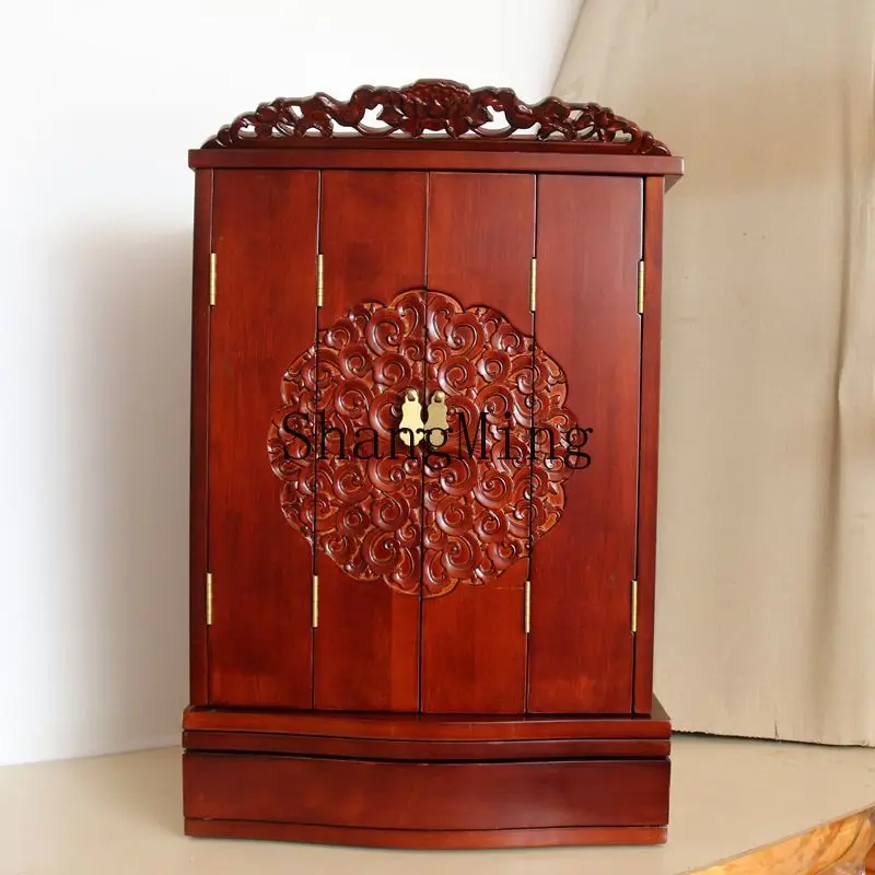 

SM household vertical solid wood lotus Buddhist niche hanging cabinet with door Buddhist niche shrine Buddhist cabinet