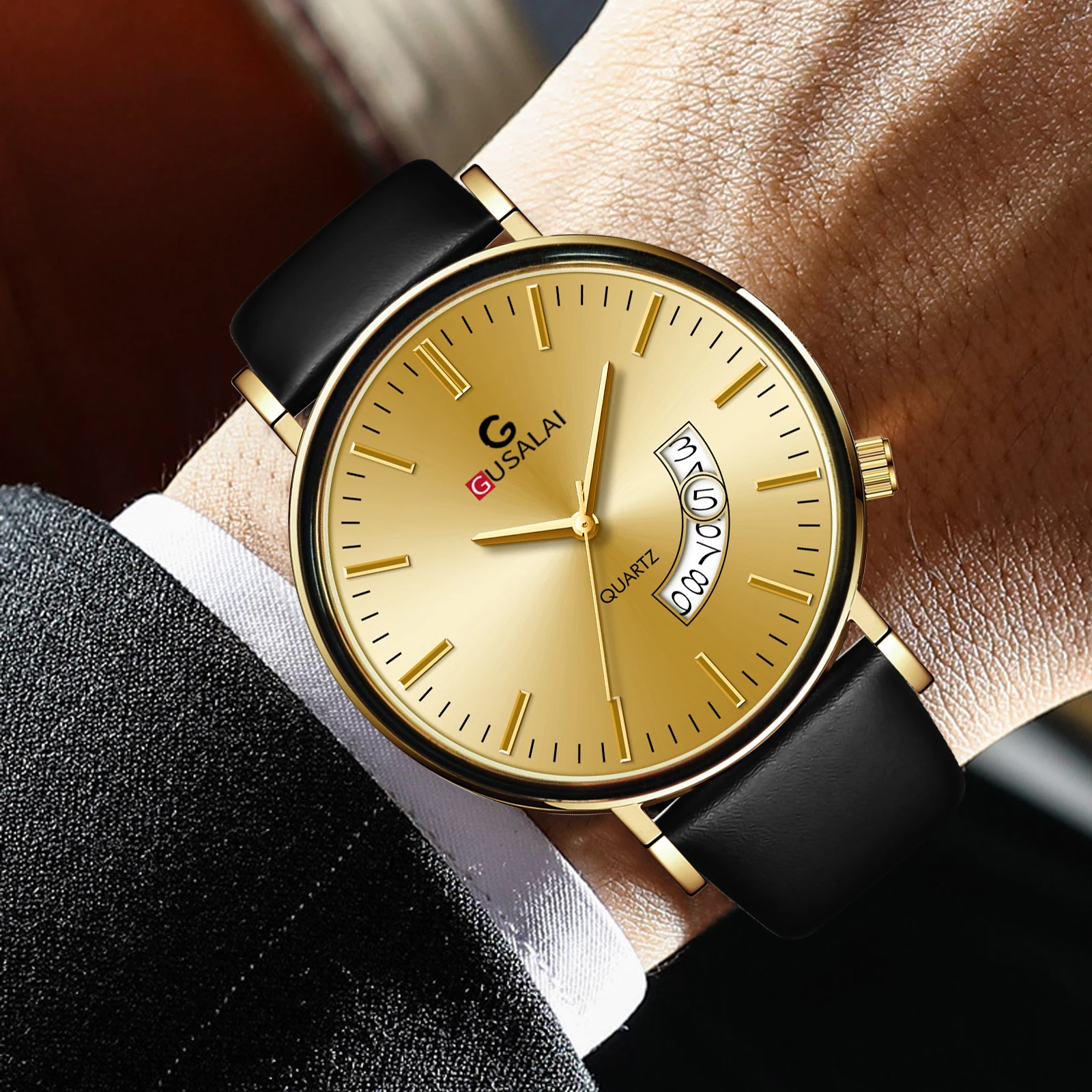 Minimalist นาฬิกาผู้ชายควอตซ์หนังสีดํา Casual นาฬิกา 41 มม. ปฏิทินธุรกิจผู้ชายนาฬิกาข้อมือ reloj hombre