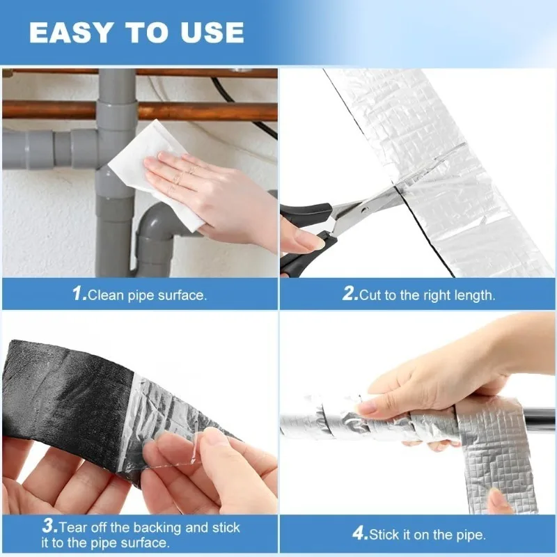 Aluminum Foil Pipe Insulation Tape Self Adhesive Fire Retardant for Outdoor Winter Freeze Protection Hot Cold Water Pipe Wrap image 5