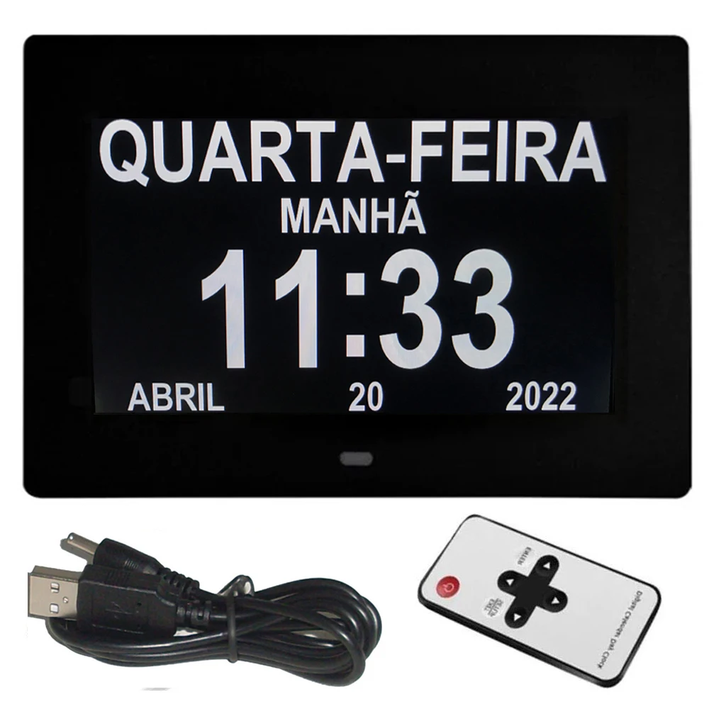 Relógio de calendário LED,12 conjuntos de despertadores podem ser ajustados. Adequado para idosos, estudantes e escritórios. Existem quatro modos de exibição para escolher. Configurações convenientes de controle remoto