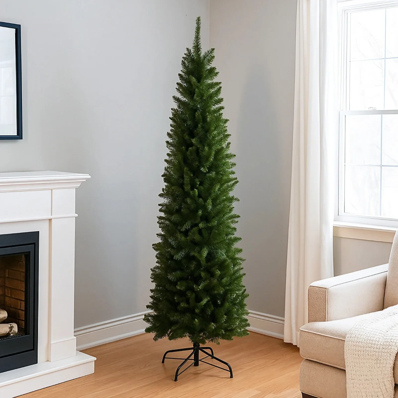 

7ft Pencil Slim Artificial Christmas Tree ,892 Branch Tips for Small Spaces | 30-Min Setup & Zero Shedding | Fire-Resistant Tree