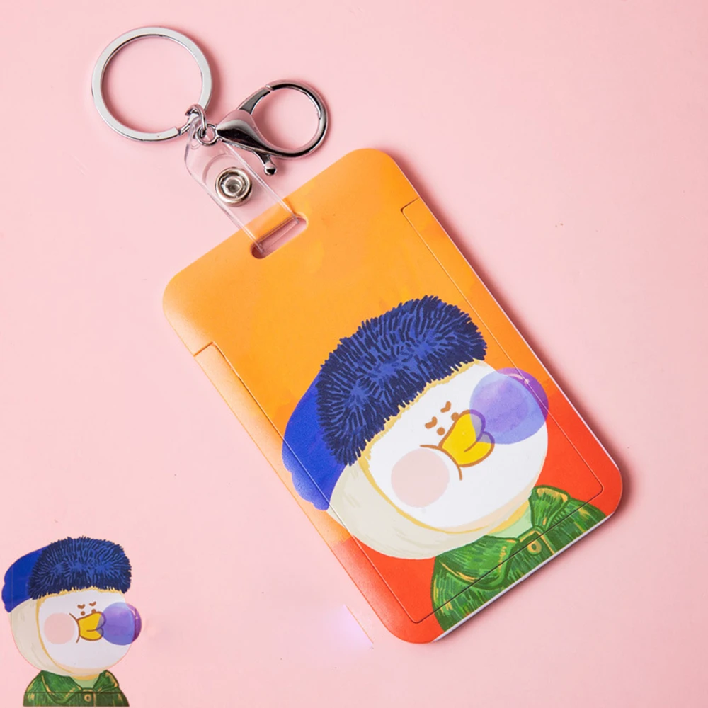 

School Name Pass Cover Cartoon Pull Badge Holders Bus Card Protection Cover Hang Rope Card Holder Oil Painting Card Case