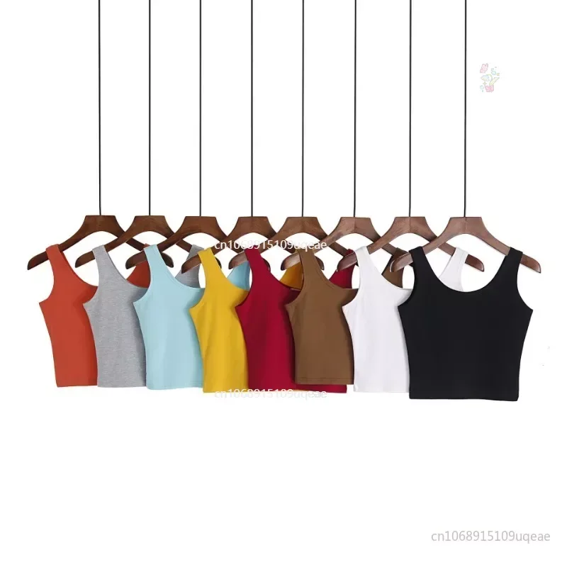 2024 Fashion Women Candy Colour Tanks Tops Short  Cotton Casual Camisole Tube Top Female Sleeveless Cropped Vest