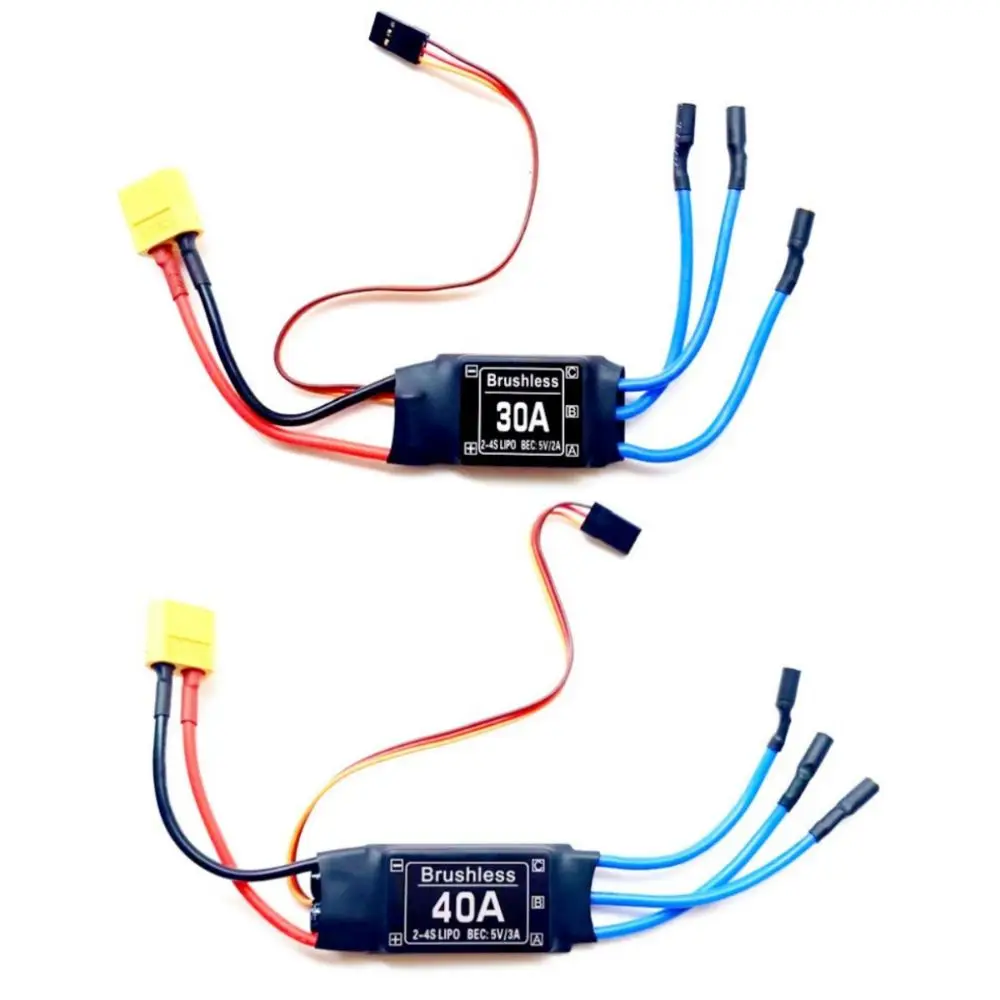 Contrôleur de vitesse électronique sans balais 30A 40A ESC 5V 3A UBEC 2-4S, tête banane 3.5MM, prise en T, pièces d'avion RC pour hélicoptère RC FPV