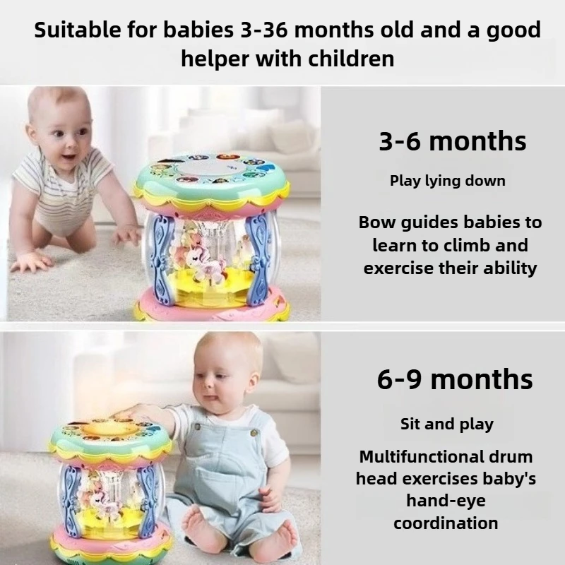 لعبة موسيقية بعمر 1-6 سنوات، طبلة ذكية متعددة الوظائف قابلة لإعادة الشحن مع ميكروفون، مناسبة للتعلم المبكر للرضع