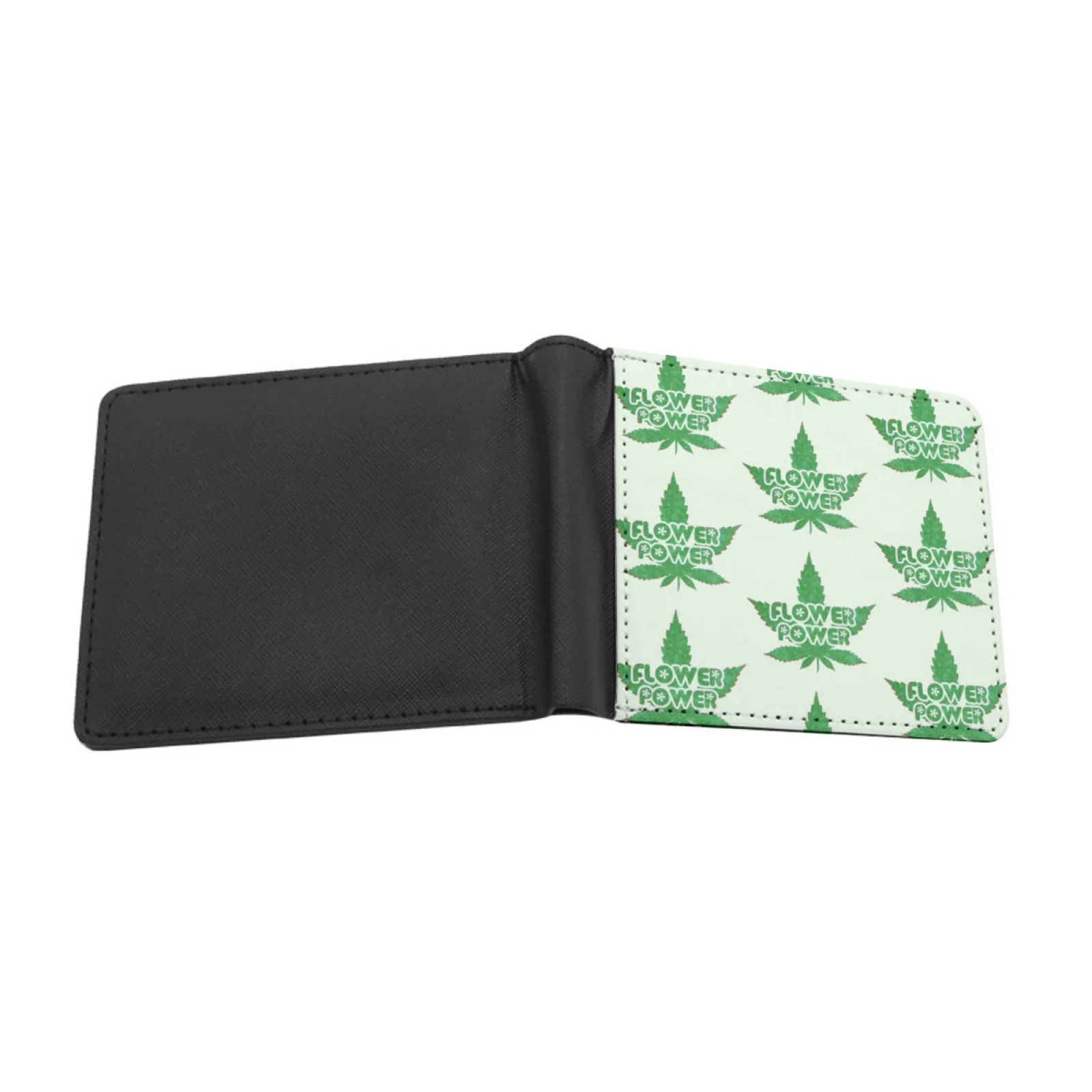 Flower Power Green 3 Personalized Men's Leather Wallet Card Money Bag Pu Leather Wallet Flower Power Flower Power Early 2000S