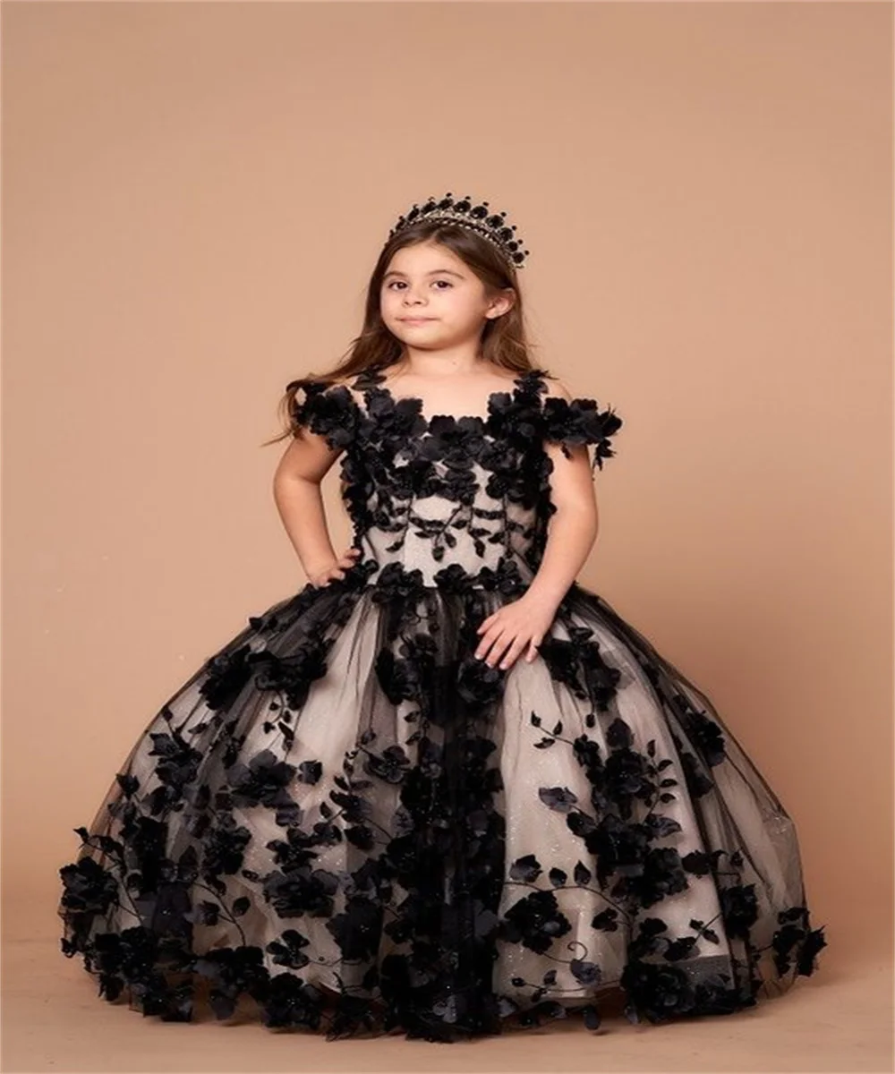 Calcomanías lilas en 3D, vestidos de flores para niña, vestido de baile de tul Floral para bodas, vestidos de desfile, comunión para niños y bebés