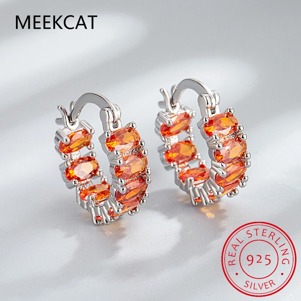 Oval Created Red Ruby 925 Sterling Silver Luxury Geometric Hoop Earring for Women Statement Gemstone Fine Jewelry Huggies Aretes