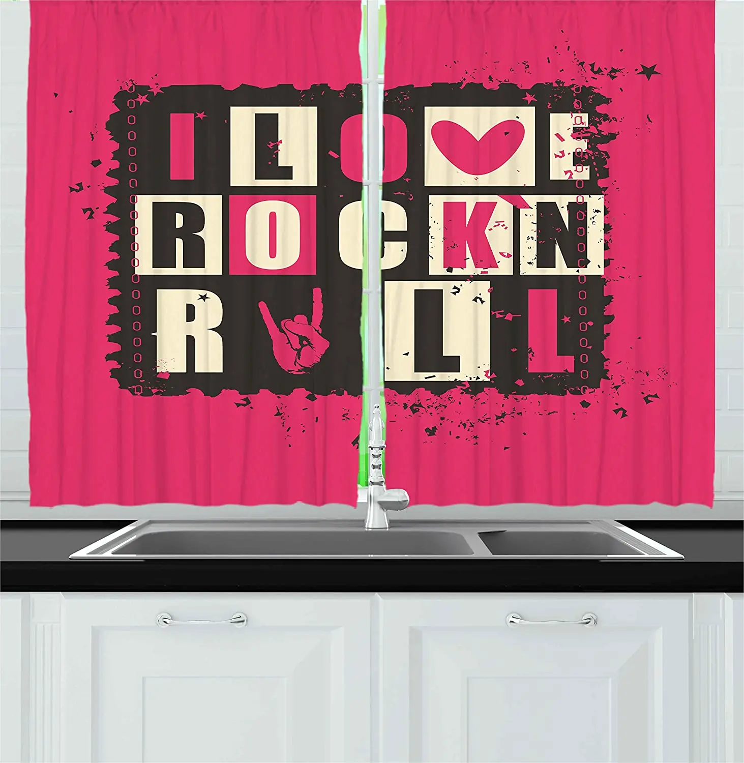 

Blackout Curtains Letter I Love Rock Music Music Theme Art Kitchen Cafe Curtains