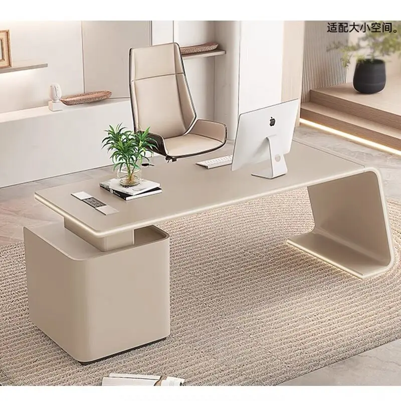 Cream style high-end boss table with light strip supervisor manager table wabi-sabi wind paint desk