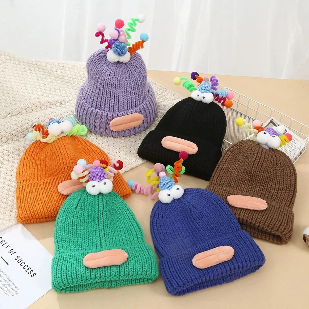 Salsicha boca trança gorro para meninas, tricô chapéu, lã virilha, desenhos animados, engraçado, quente