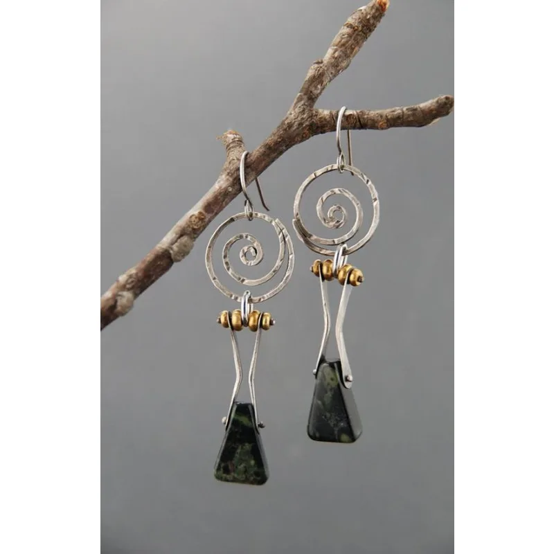 

Vintage Round Cross Geometry Earrings for Women Silver Color Black Stone Party Dangle Earrings for Women