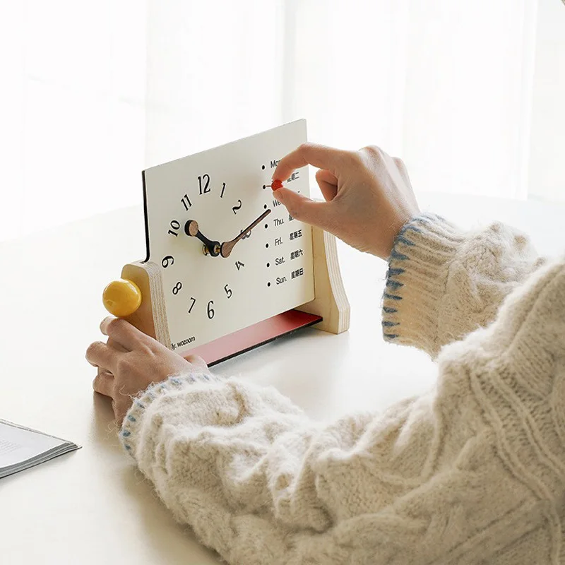 Modern Calendar Desk Clock Personalized Creative Wooden Decorative Home Office Silent Table Clocks for Study Bedroom Living Room