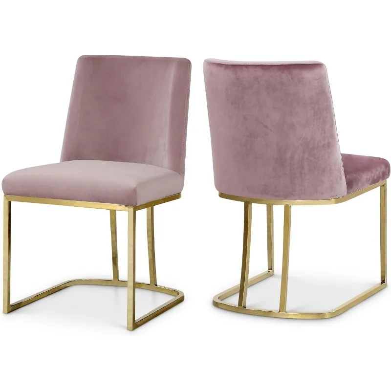 Modern Contemporary Velvet Upholstered Dining Chairs with Polished Gold Metal Frame Set of 2 19