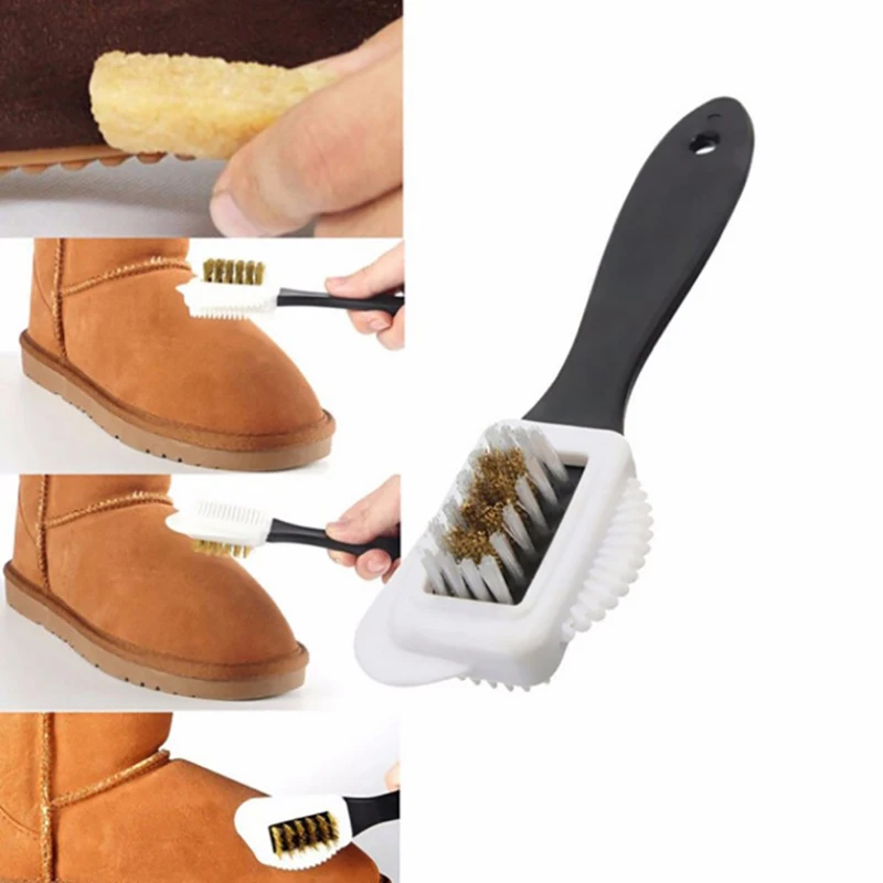 3-Side Shoe Suede Leather Nubuck Shoes Cleaning Brush Cleaner Boot Stain Dust