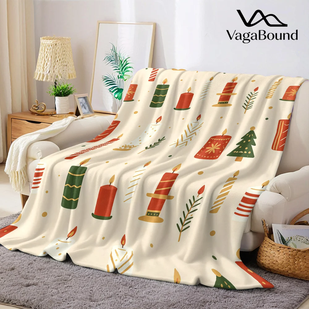 Christmas Candles Holly Flannel Blanket Warm Soft Halloween Christmas All-Season Couch Decorative Cozy Warm Gift