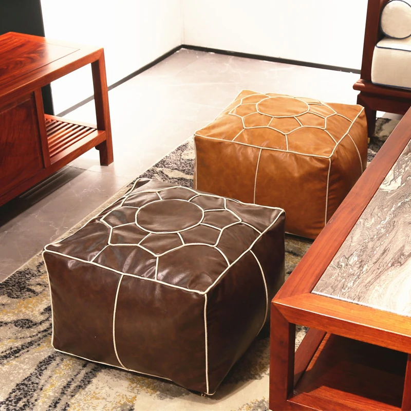 

Moroccan Square PU Faux Leather Footstool Covers Unfilled Embroidered Pouf Cushion Cover Bedroom Decor Futon Chair Cover Craft