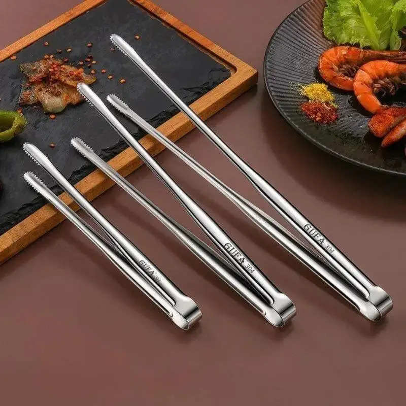 Stainless Steel Cooking Tongs Korean BBQ Food Gripper Steak Pasta Serving Clip Kitchen Tool For Home Outdoor Barbecue