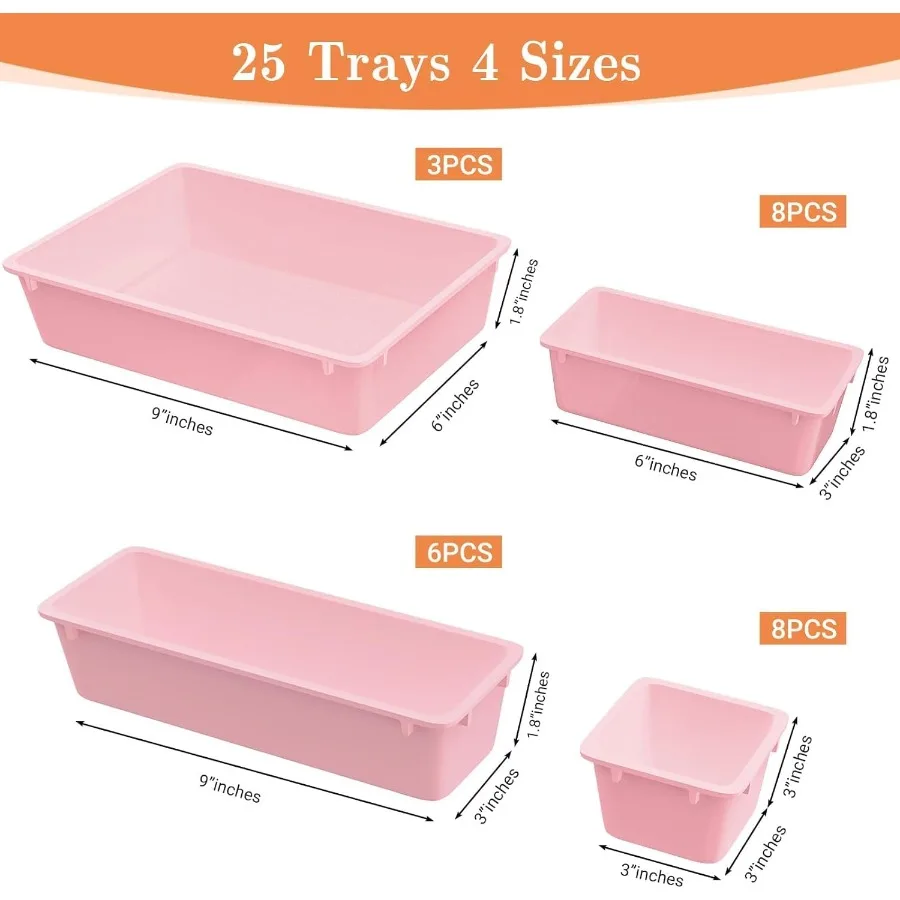 Набор из 25 пластиковых ящиков-органайзеров с 4 различными размерами для универсальных решения для хранения: идеально подходит для макияжа, ювелирных изделий и небольших размеров.