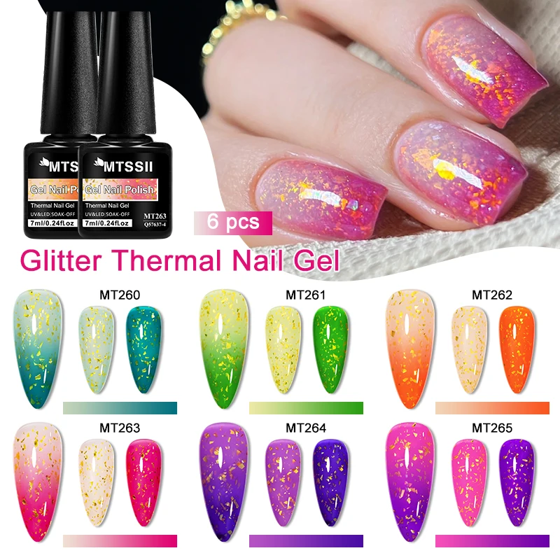Esmalte em Gel Térmico com Folha de Ouro 7ml, 2 Camadas, que Muda de Cor com a Temperatura, Verniz em Gel Semipermanente Removível UV LED para Nail Art