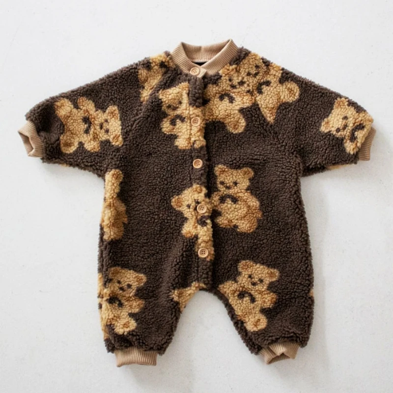 2026 New Fashion Version Of Spring And Autumn Season Baby Boys And Girls Plush Warm And Cute Teddy Bear And Lamb Fur Jumpsuit
