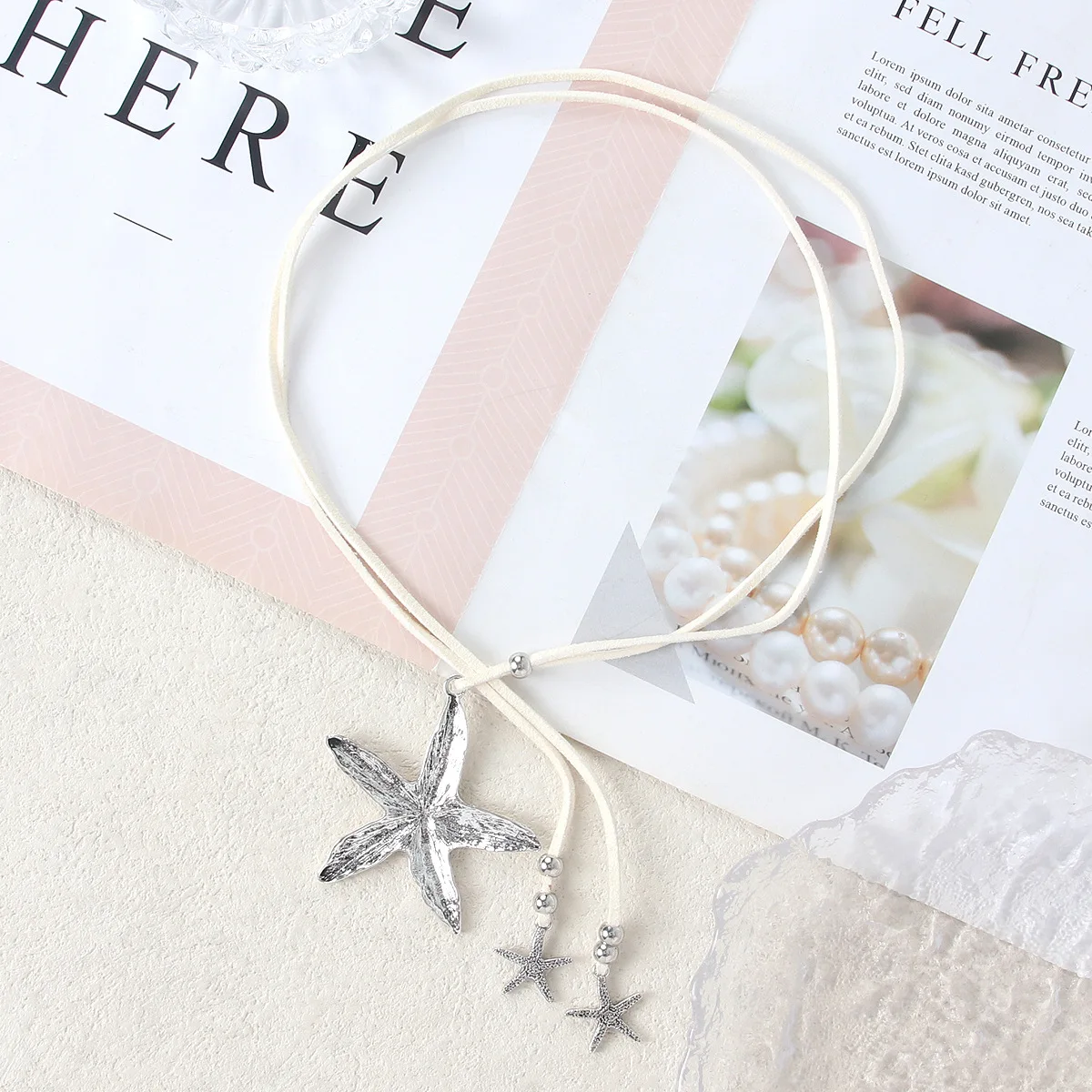 Bohemian Vintage Metallic Seastar Pendant Choker Drawstring Cord Coastal Beach Style Statement Neckwear For Women Summer Vacatio