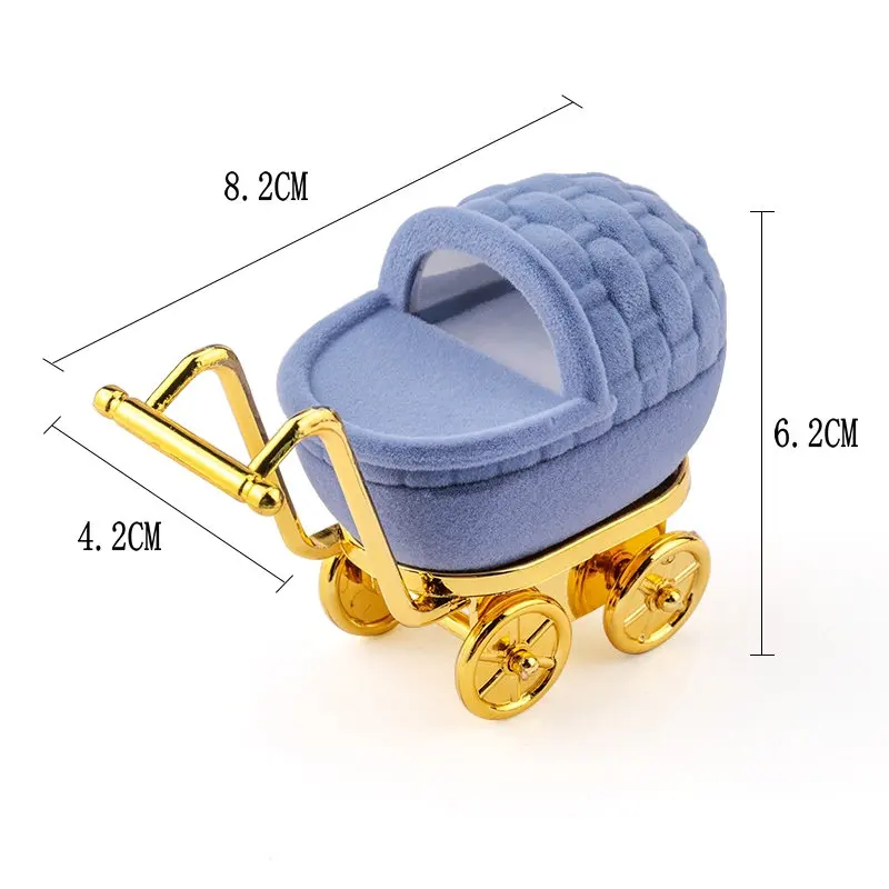 귀여운 벨벳 보석함 유모차 모양 웨딩 반지 상자 선물 상자 목걸이 반지 케이스 귀걸이 홀더 (1개)