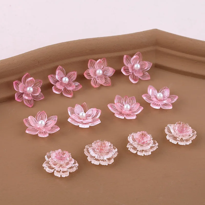 1pcs Pink Girl Heart Pearl Lotus Five-petal Flower Resin Patch Diy Handmade Jewelry Earrings Nail Hair Accessories Material